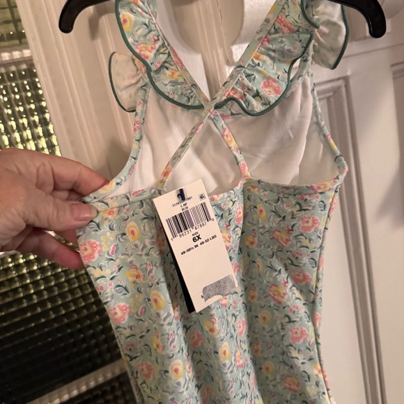 NWT Polo Ralph Lauren Floral Ruffled Criss Cross Back  Swimsuit Girls Size 6X - Picture 4 of 11